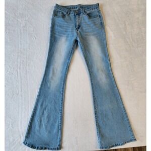 Shein Flare‎ Jeans Hippy Womens Large 28W Stretch 70s Streetwear Blue Light Wash